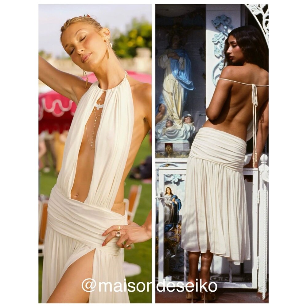 Mirror Palais Midi Dress La Piscine Lady Length Halter Sheer Butter size L